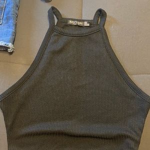 Black top and white halter top
